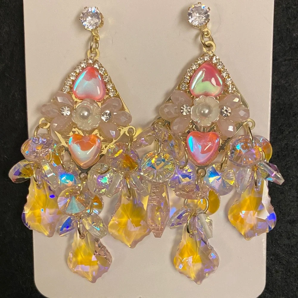 Crystal Fairy Core Pink Earrings with Gold Tone Accents